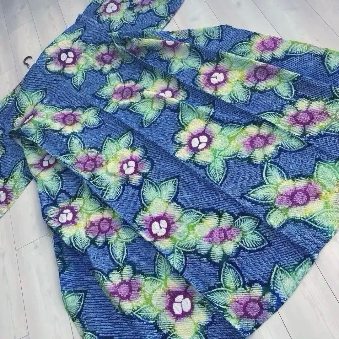 有松鳴海絞り　浴衣　絞り浴衣　手縫い　上質　大輪花模様　有松絞り　No.2-11