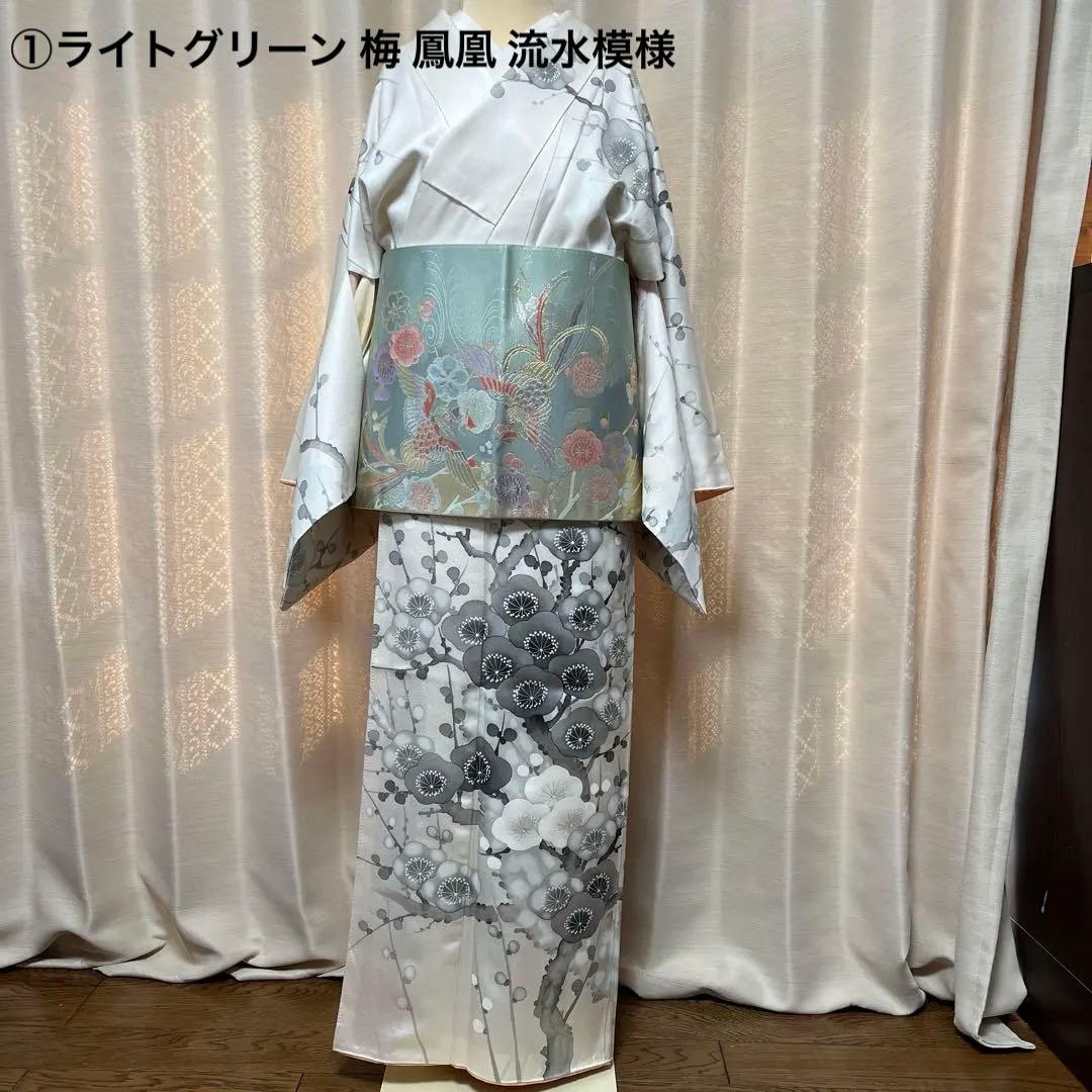 白とグレーの梅と蕾の訪問着 白系