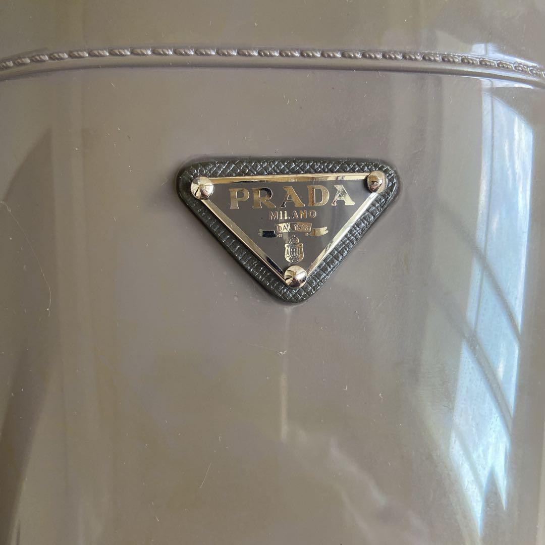 プラダ　レインブーツ　三角ロゴ　グレージュ　36 長靴　ラバー素材