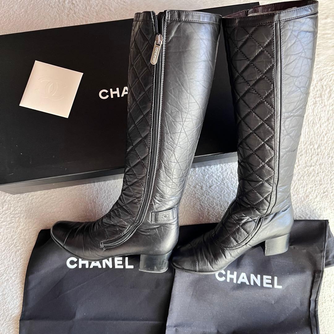 CHANEL シャネル ロングブーツ マトラッセ ココマーク サイドジップ