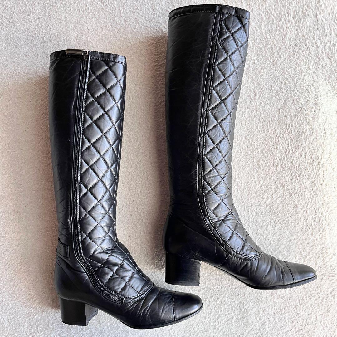 CHANEL シャネル ロングブーツ マトラッセ ココマーク サイドジップ