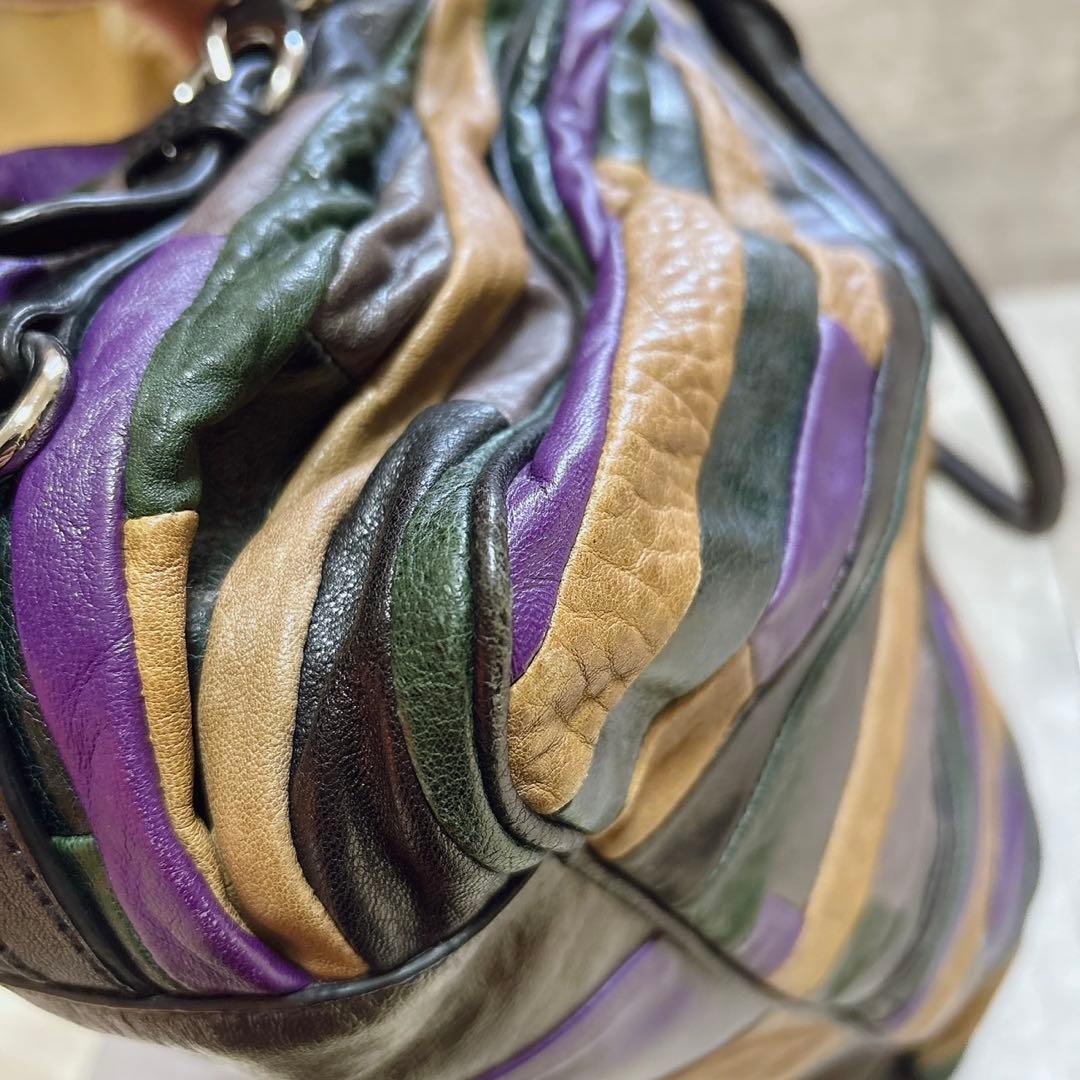 希少美品 miu miu パッチワーク ハンドバッグ Y2k マルチカラー 羊革