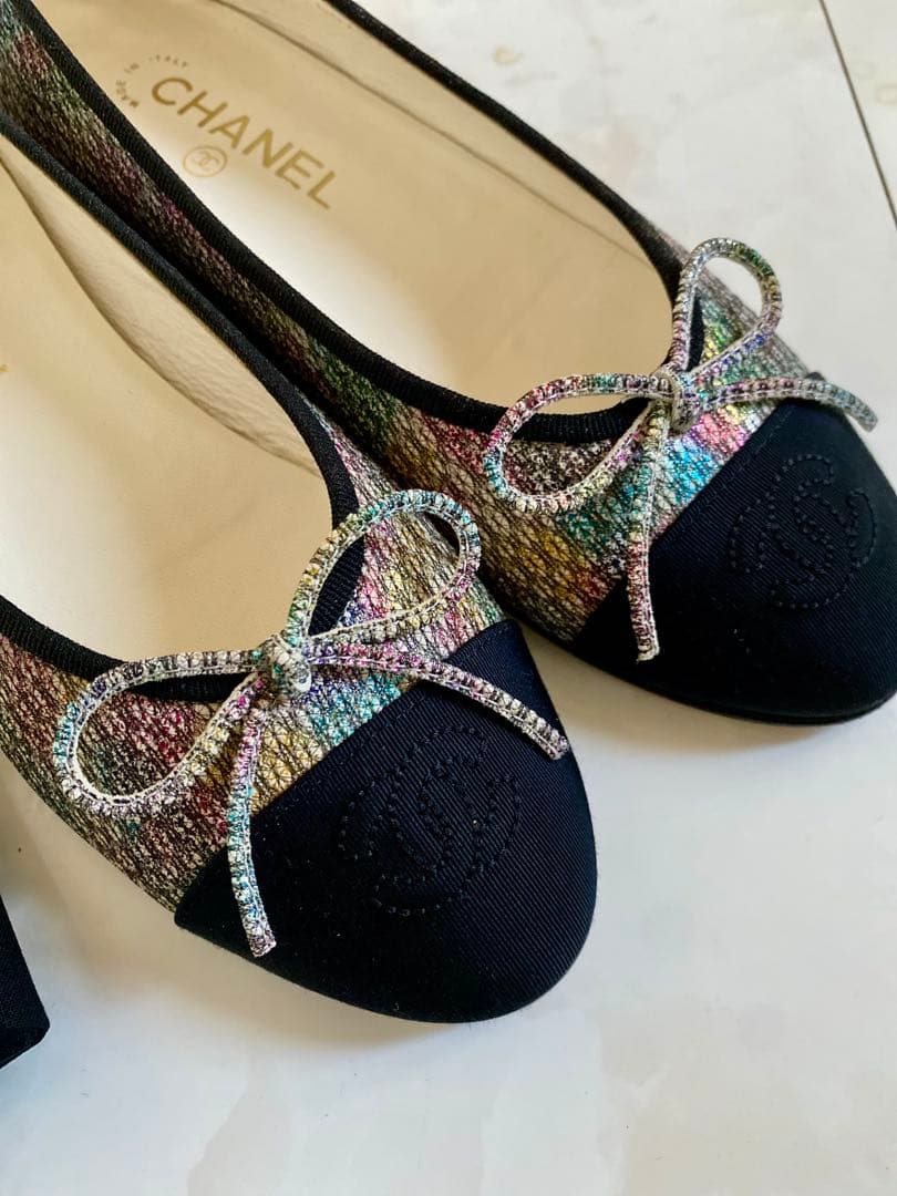 美品 CHANEL ツイード バレエシューズ バレリーナ 37 24 シャネル