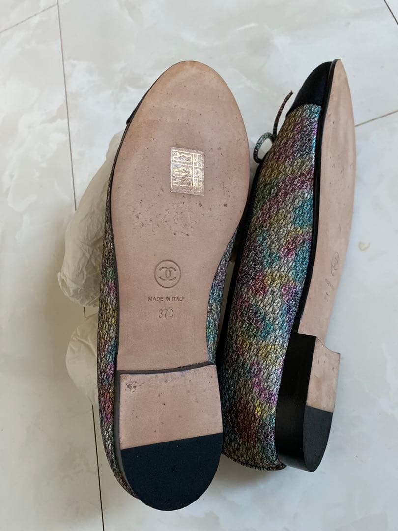 美品 CHANEL ツイード バレエシューズ バレリーナ 37 24 シャネル