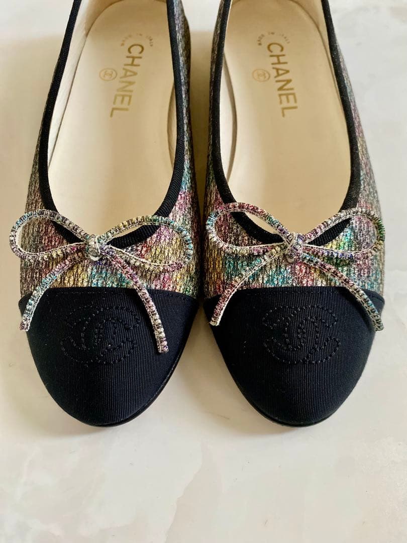 美品 CHANEL ツイード バレエシューズ バレリーナ 37 24 シャネル