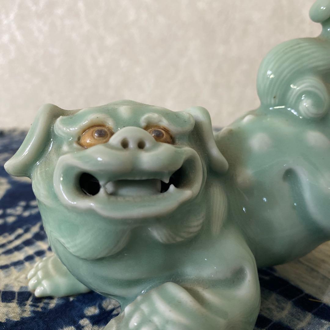 真葛香山　青磁獅子置物