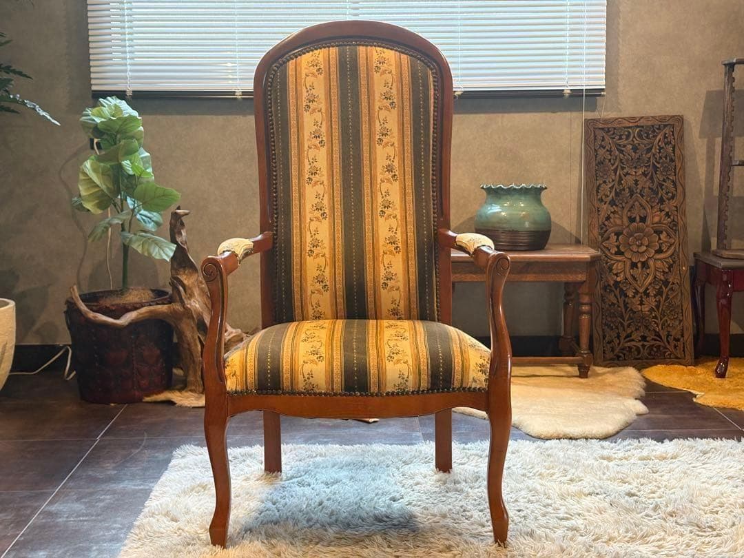 輸入家具　クラシック　ヨーロピアン　ストライプ　ハイバックチェア　アーム　SZ