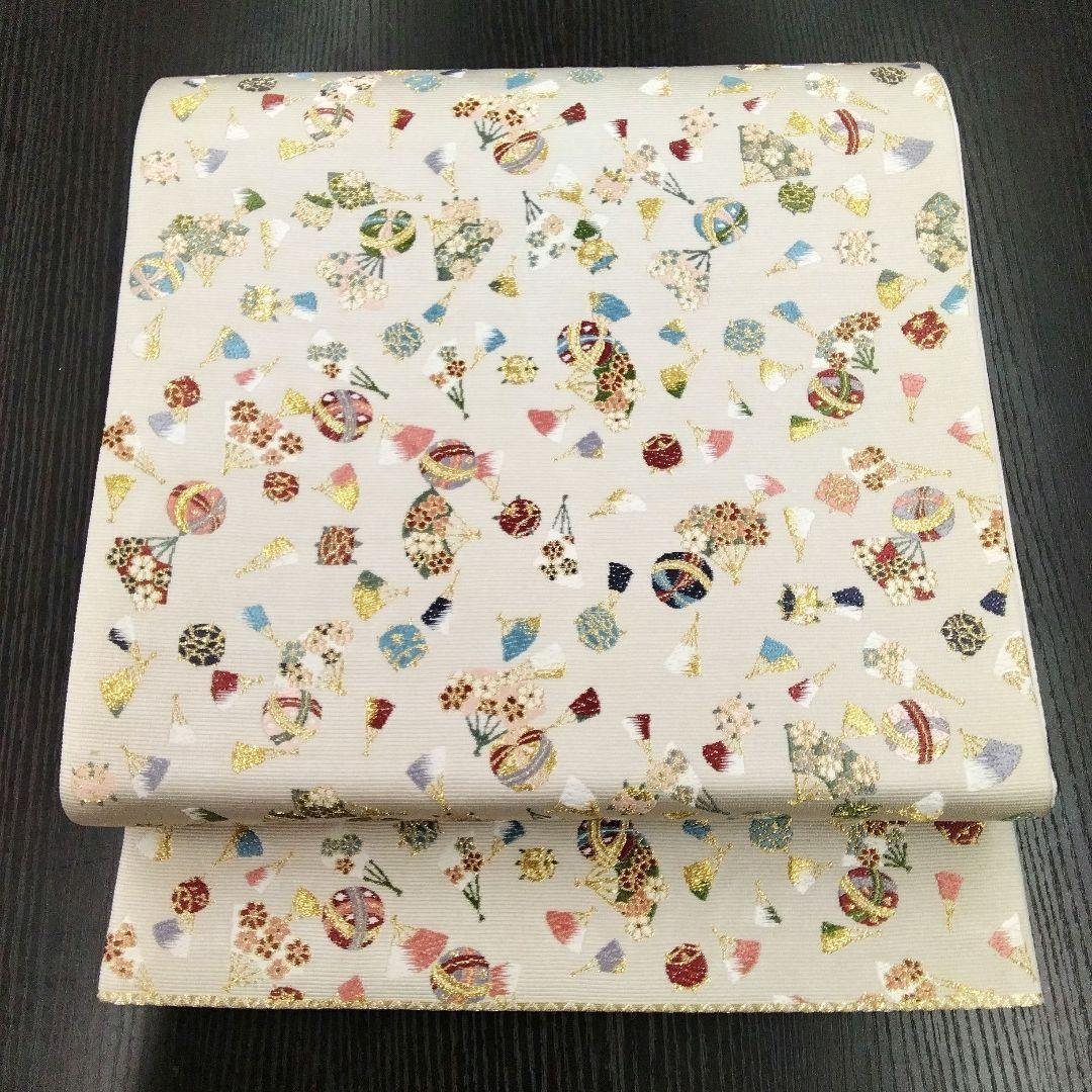 ◆山下織物◆ 袋帯 西陣織 山下織物 千代紙 グレージュ　金糸　#4088