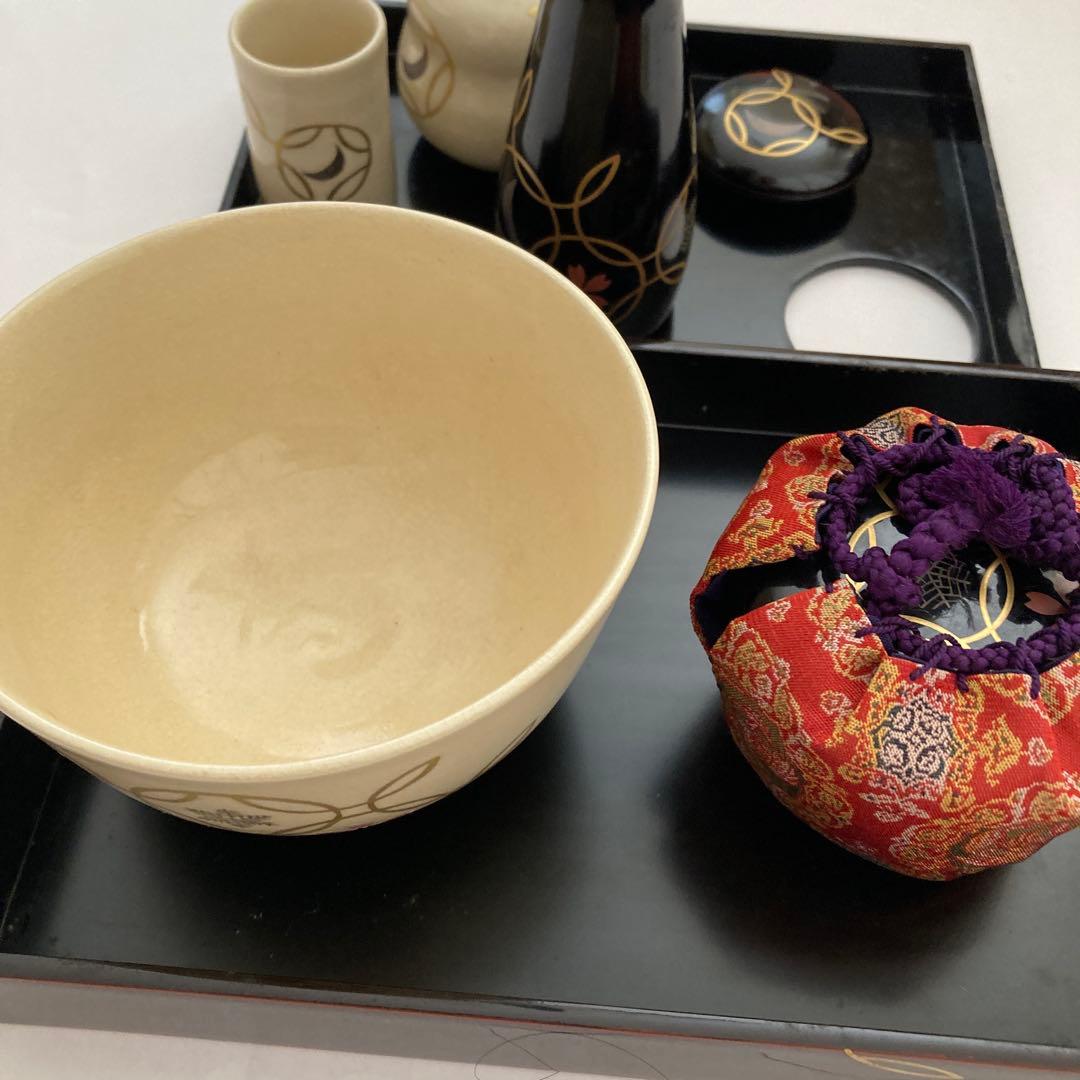 漆器 茶箱セット 金色葉模様