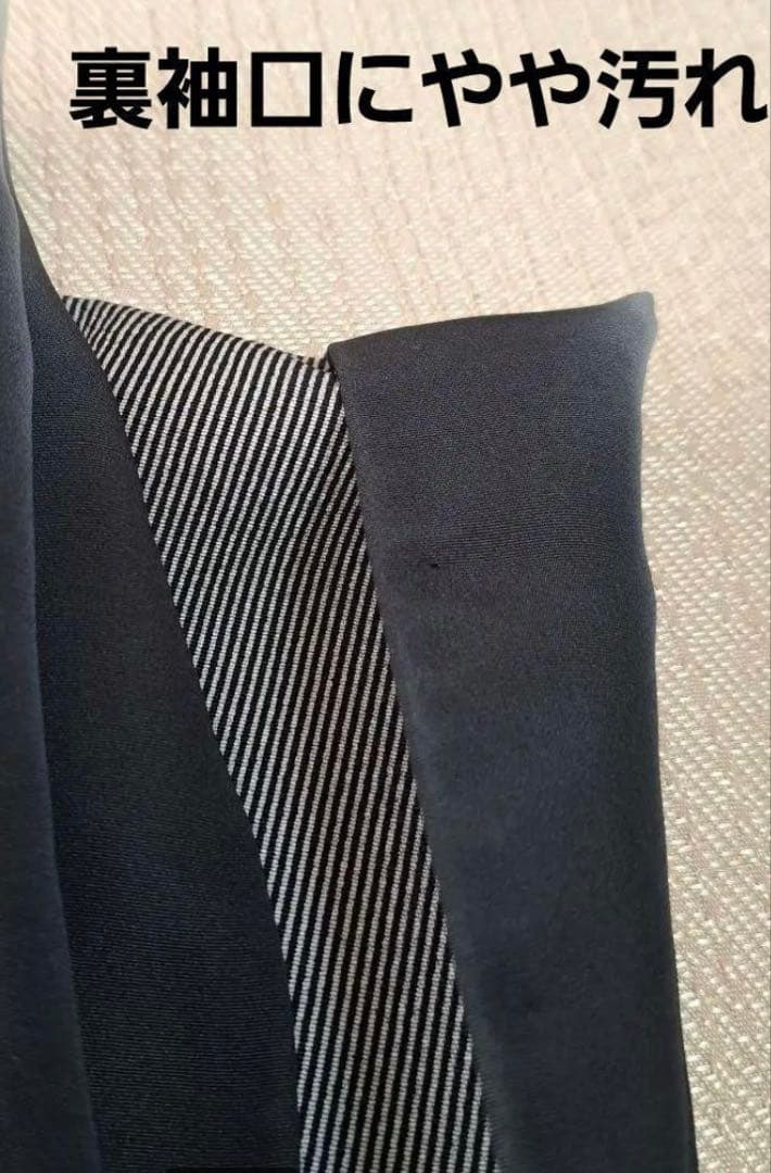 江戸小紋 万筋　黒x薄グレー袷　正絹　縞　丈160 裄65、5 紋なし