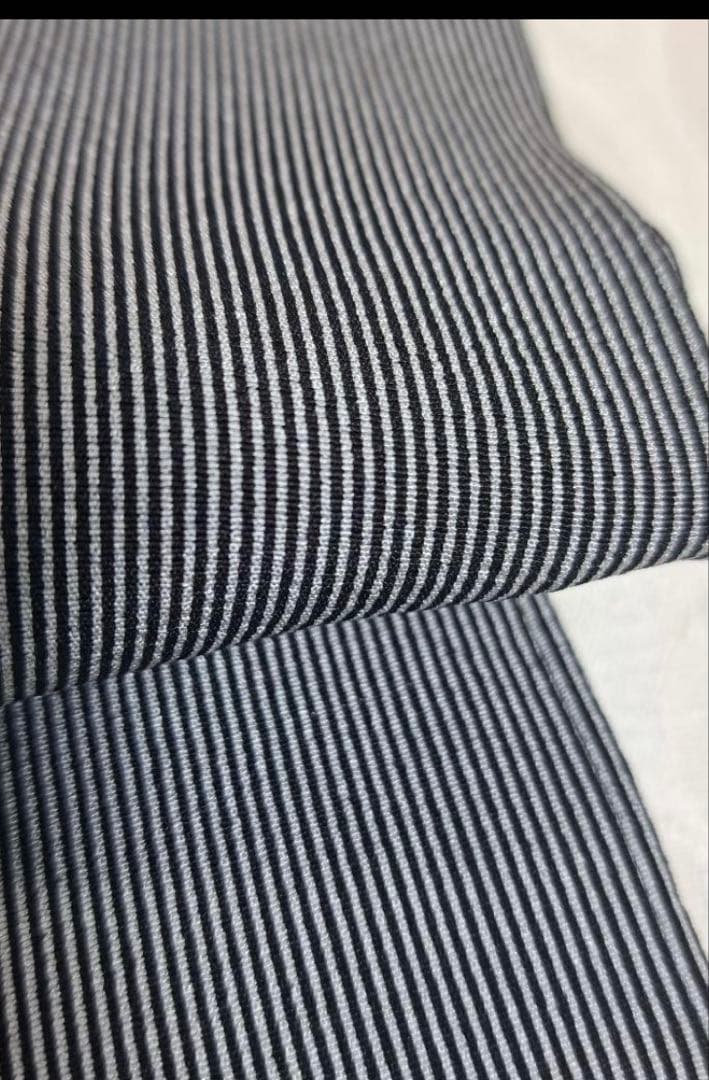江戸小紋 万筋　黒x薄グレー袷　正絹　縞　丈160 裄65、5 紋なし