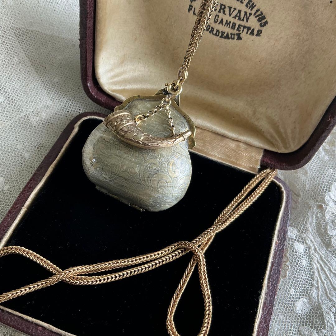 ♡レア♡　フランスアンティーク　ペンダント　ミニチュア　小さなパース　ピルケース