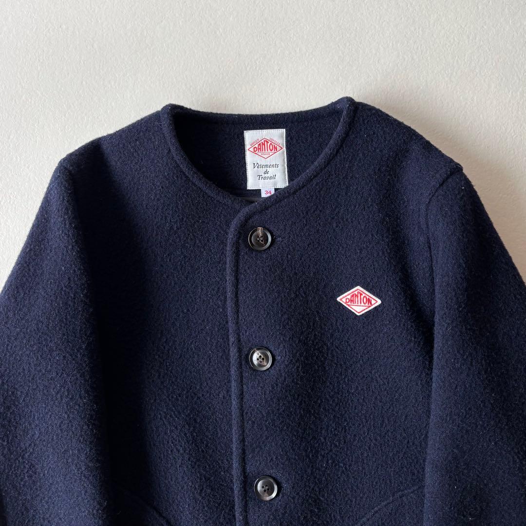 ダントン ウールモッサ ノーカラージャケット　紺