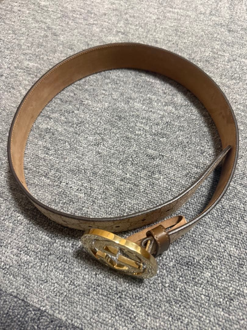 GUCCI GGロゴバックル ベージュレザーベルト 80-32