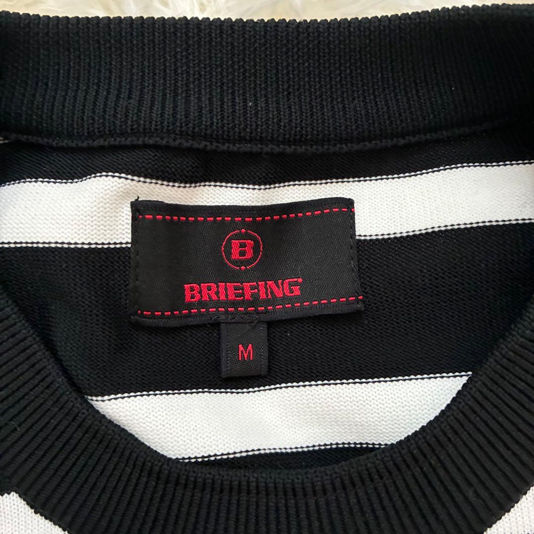 ブリーフィング クルーネックライトニット 袖ロゴ ボーダー ブラック×ホワイト