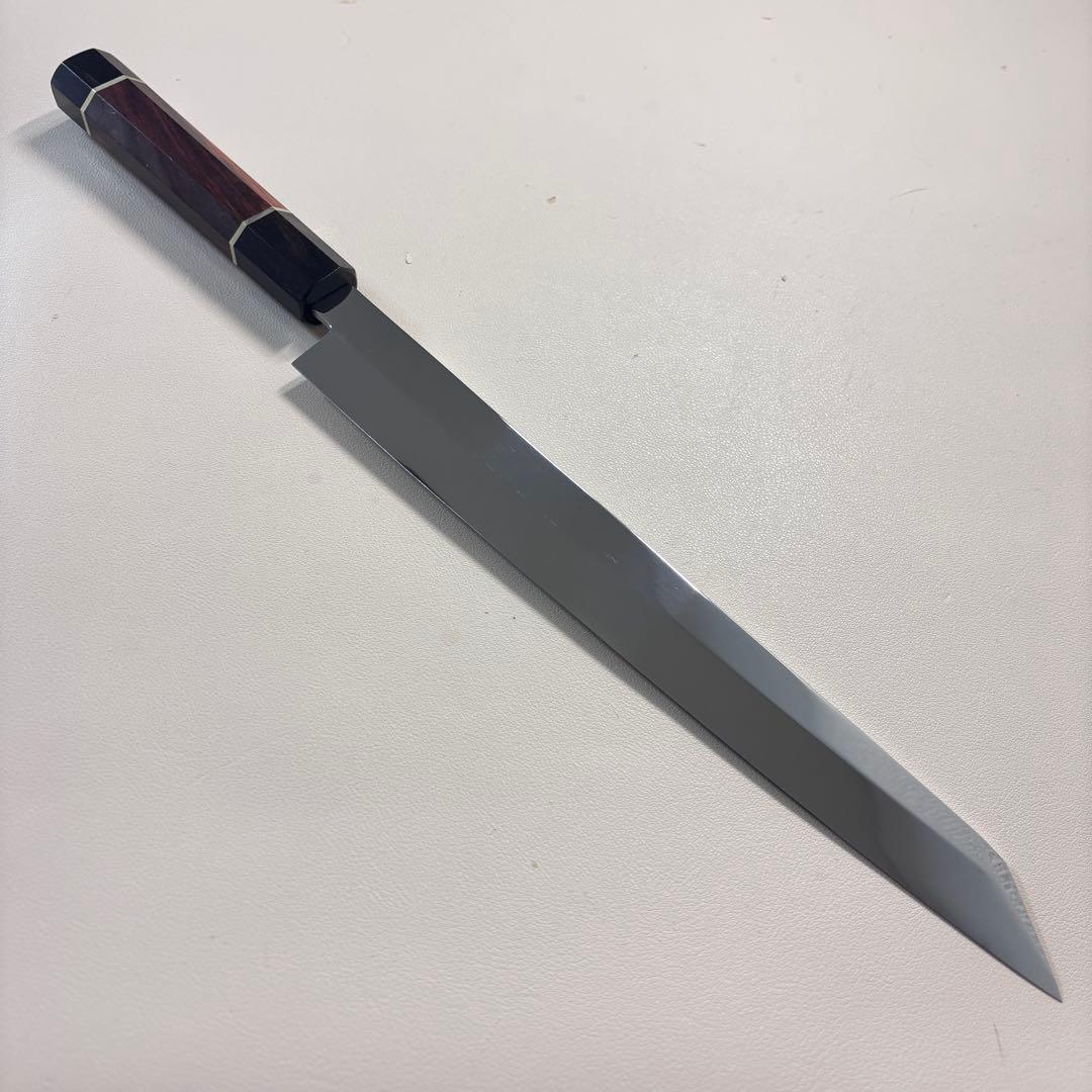 270mm 切付柳刃包丁 鏡面　天然木八角柄 刺身包丁 「全鋼」'ᘲ