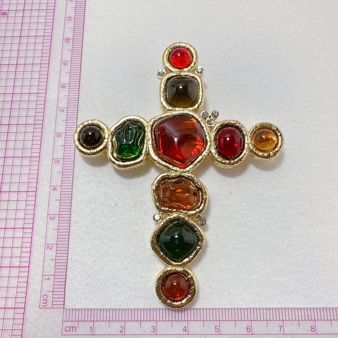 ヴィンテージ GIVENCHY ジバンシー マルチカラー クロス ブローチ