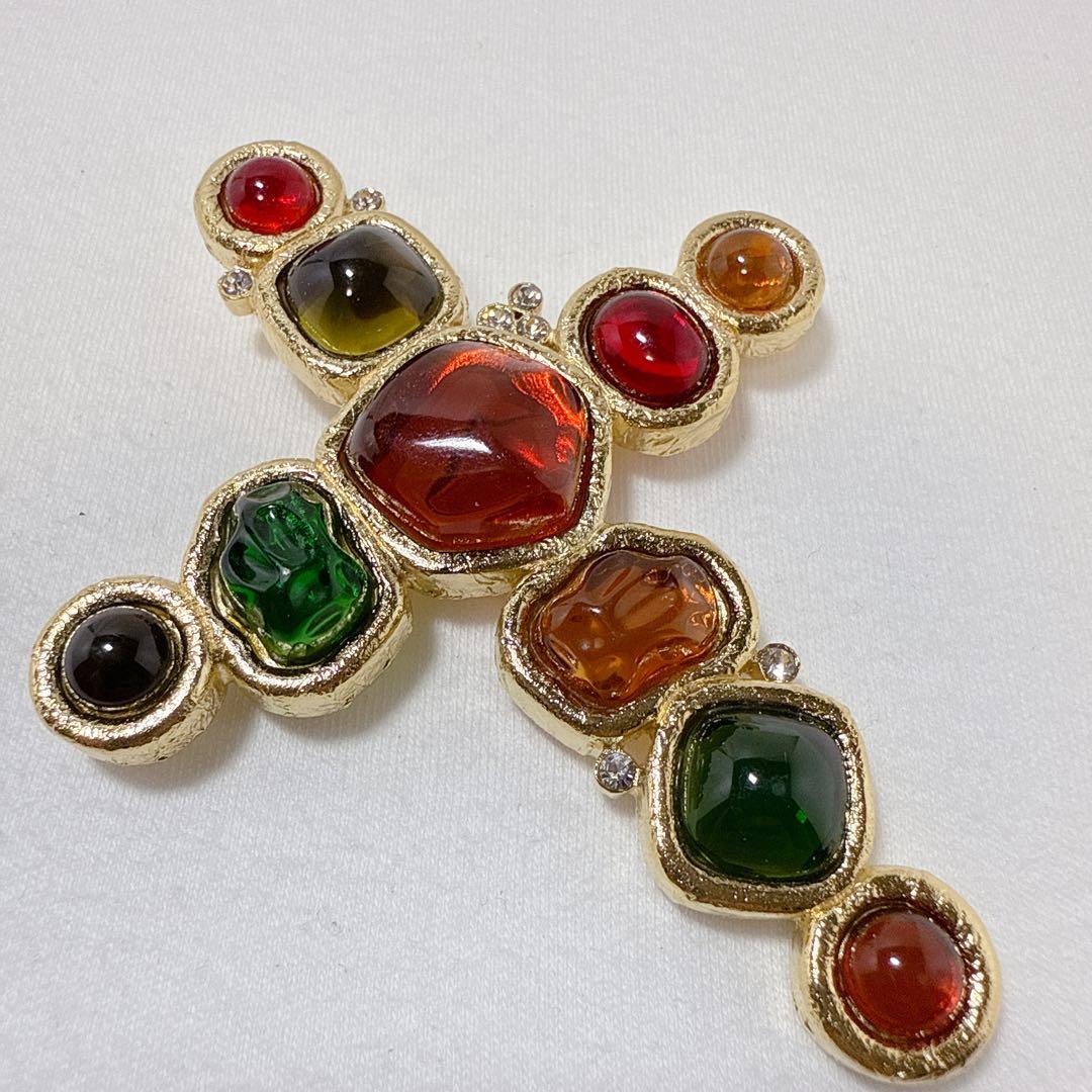 ヴィンテージ GIVENCHY ジバンシー マルチカラー クロス ブローチ