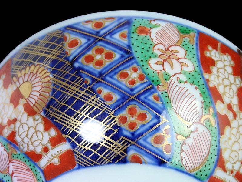 大聖寺伊万里　金襴手　捻り紋に寿の図　蓋茶碗　N158AS-DCd