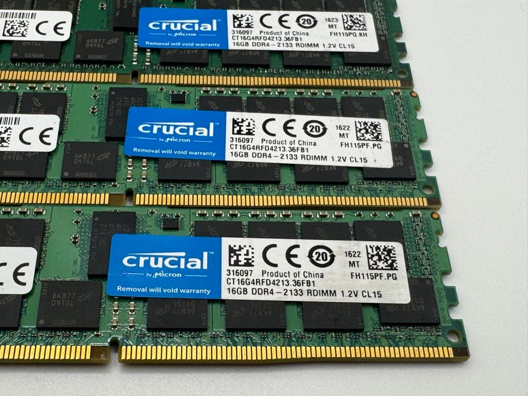 ⑥Crucial 16GB DDR4-2133P RDIMM 4枚セット