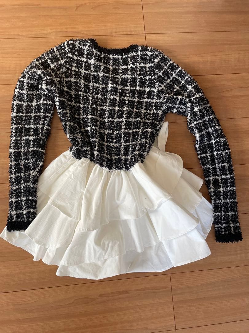 10分間値下げ【Darich】ボリュームフリルツイードニットミニワンピース