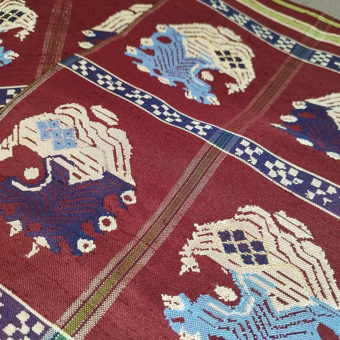 龍村平蔵製　本袋帯　甲比丹孔雀　紬地