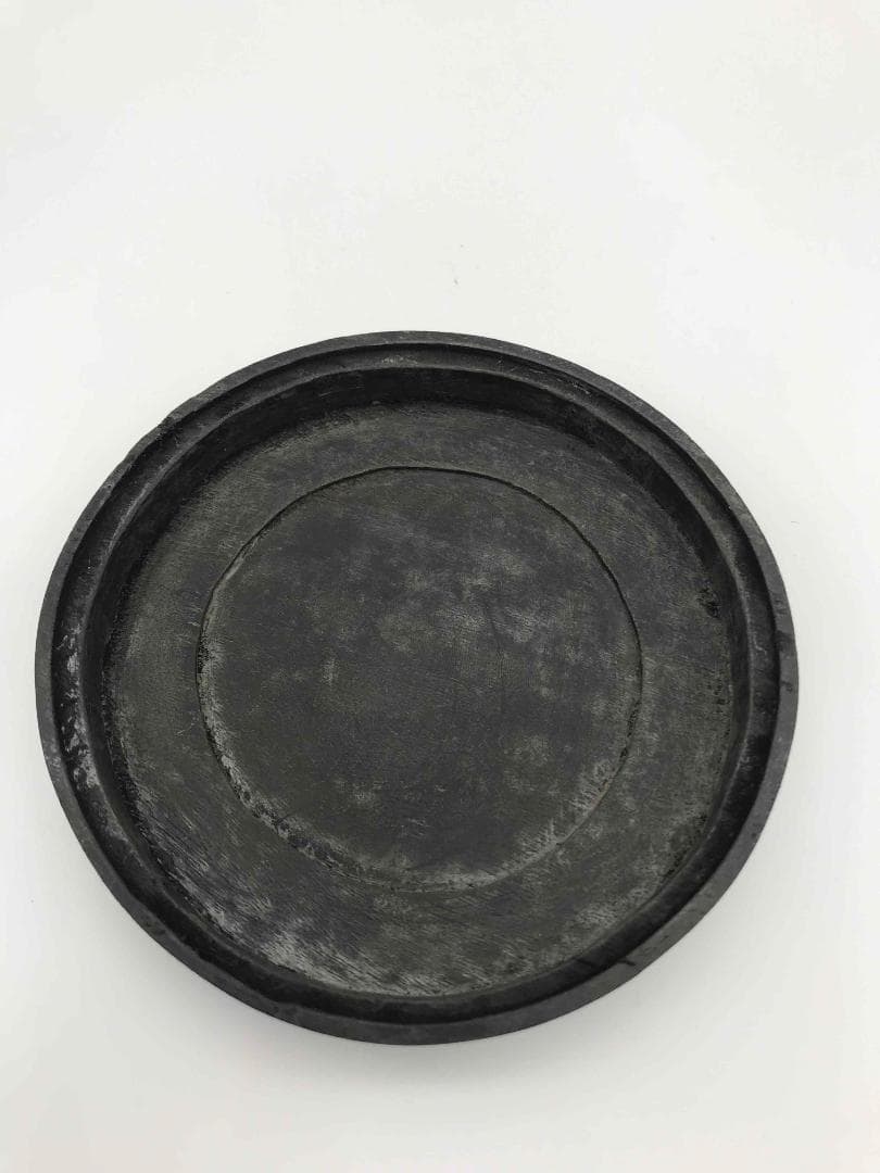 古端渓硯　円硯　清時代　龍紋彫り　石渠硯　唐木蓋台　極上品　初出し物(F-49)