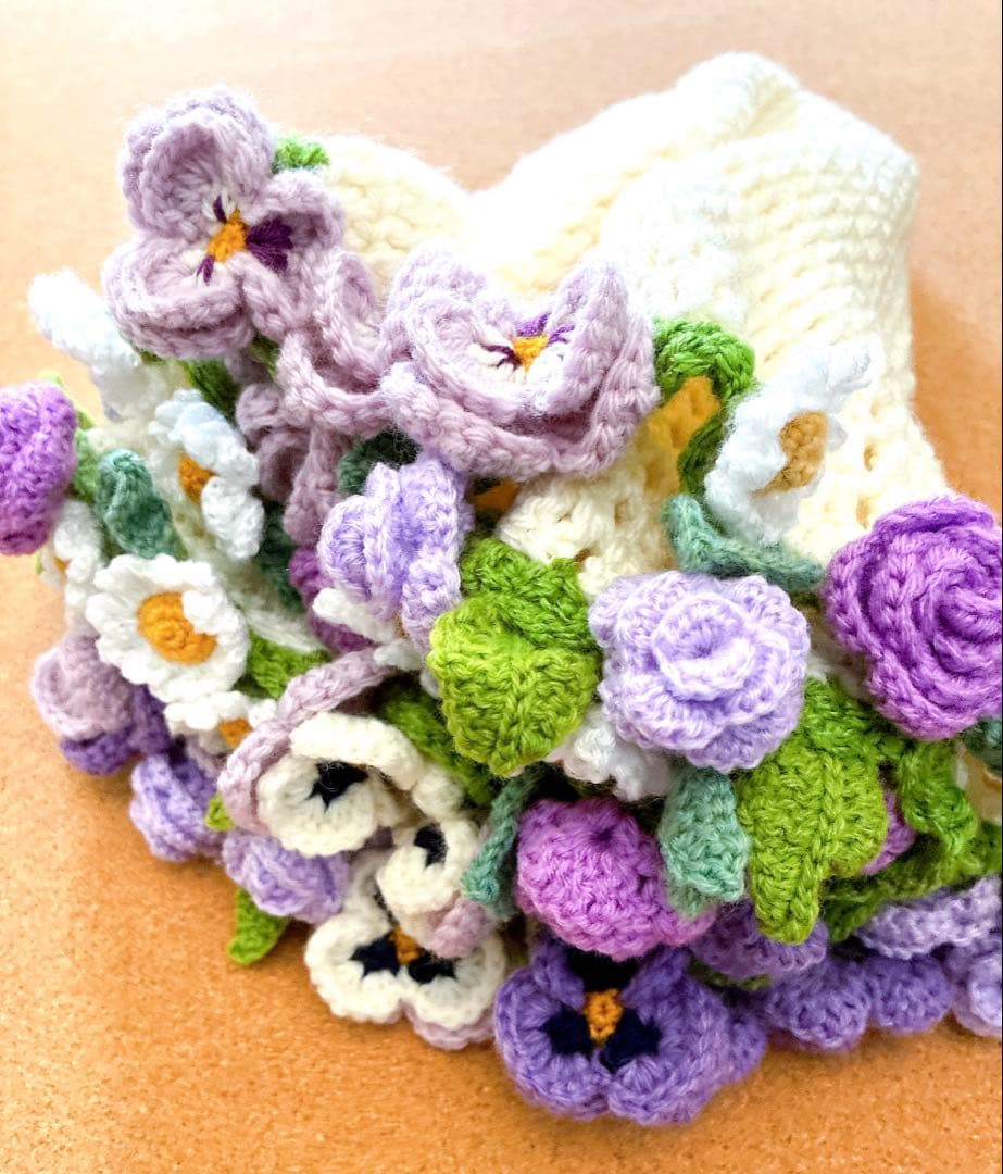 花束ブランケット ブーケブランケット　手編み ハンドメイド 79cm 編み物