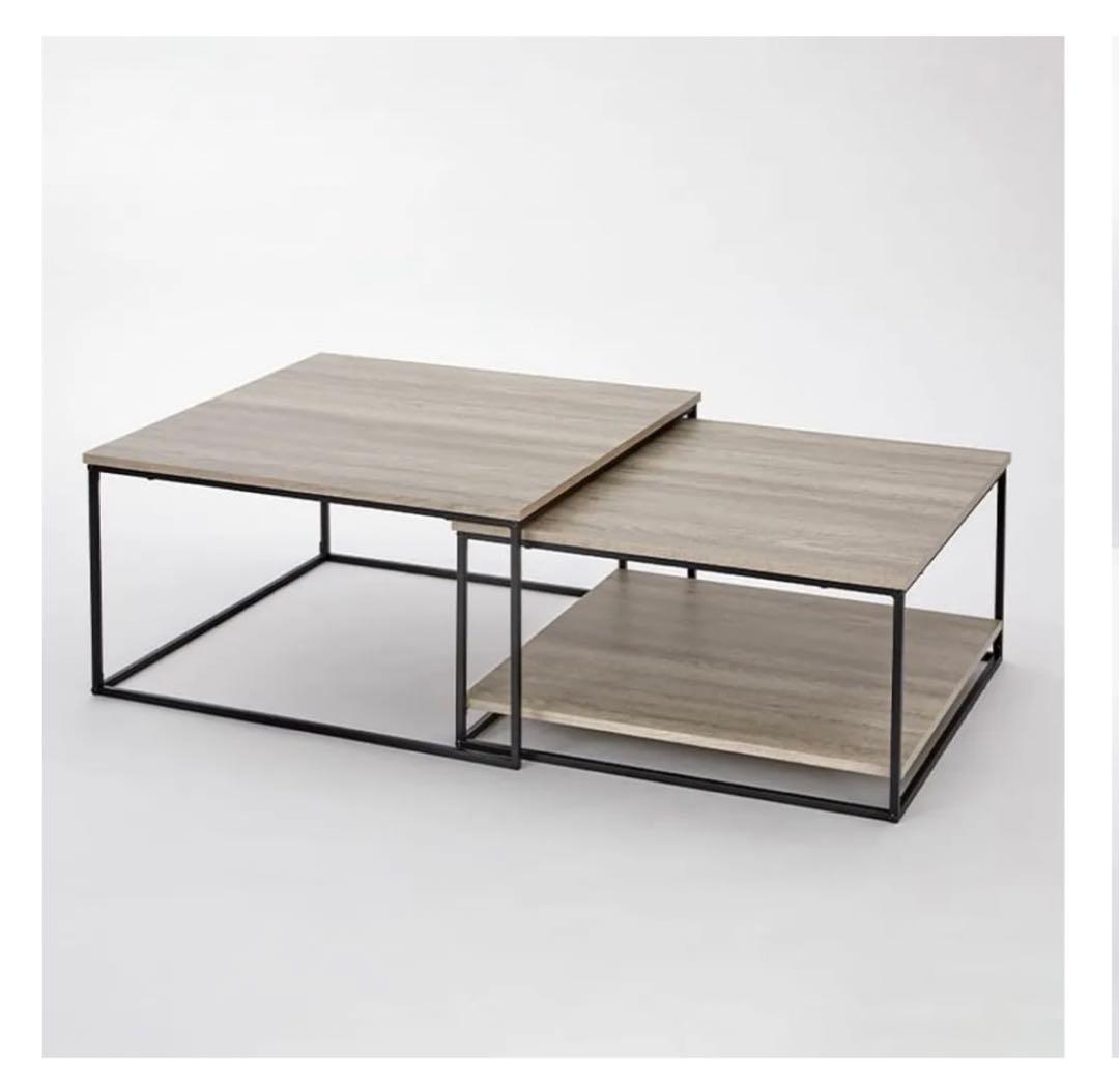 LOWYA 木目調ネストテーブル スチール脚 リビングテーブル 幅75センチ