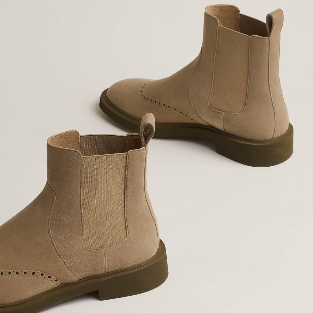 HERMES未使用品スエード サイドゴア ショートブーツベージュ サイズ43