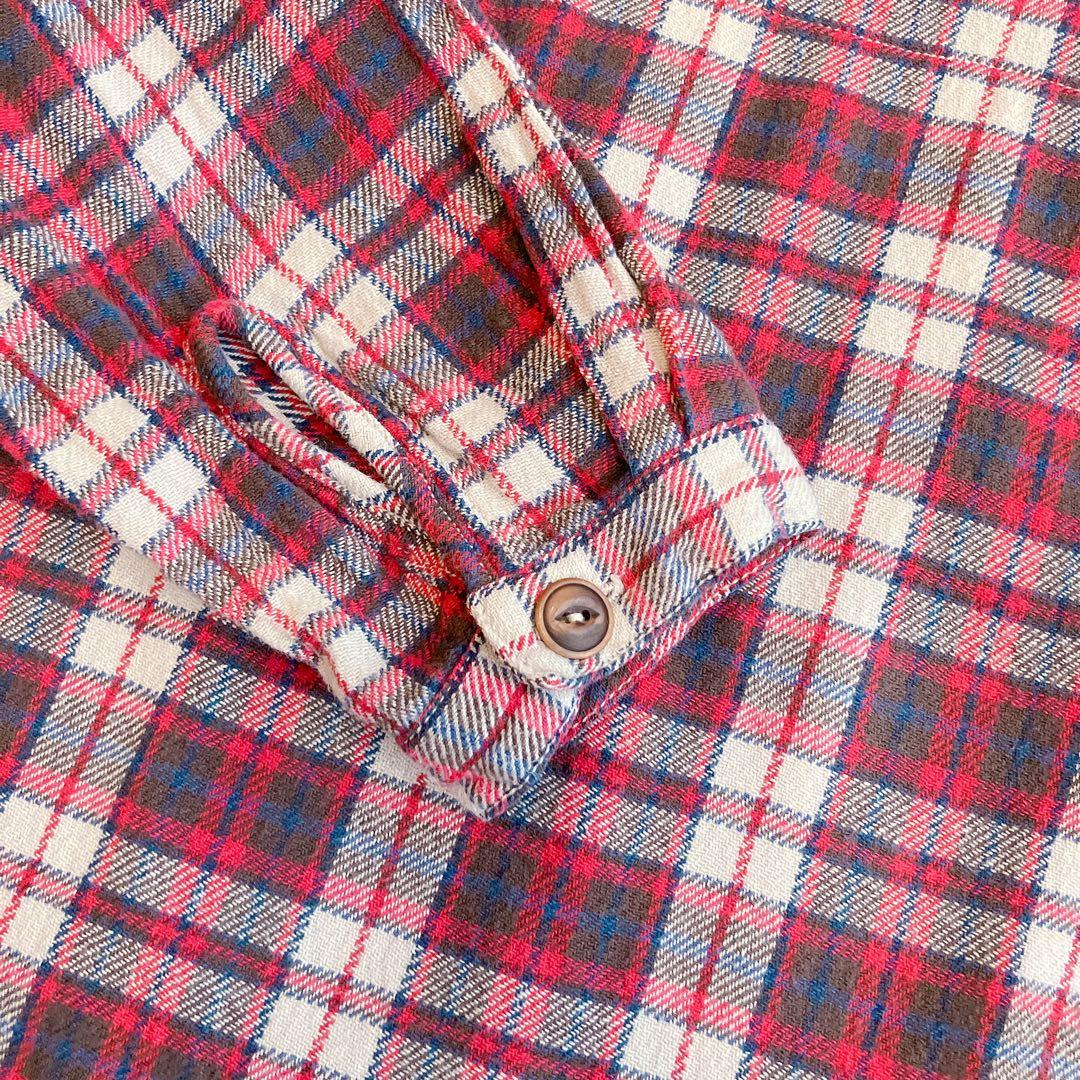 美品✦ฺ45R インドネルの908イージーシャツ　赤　チェックシャツ　ネルシャツ
