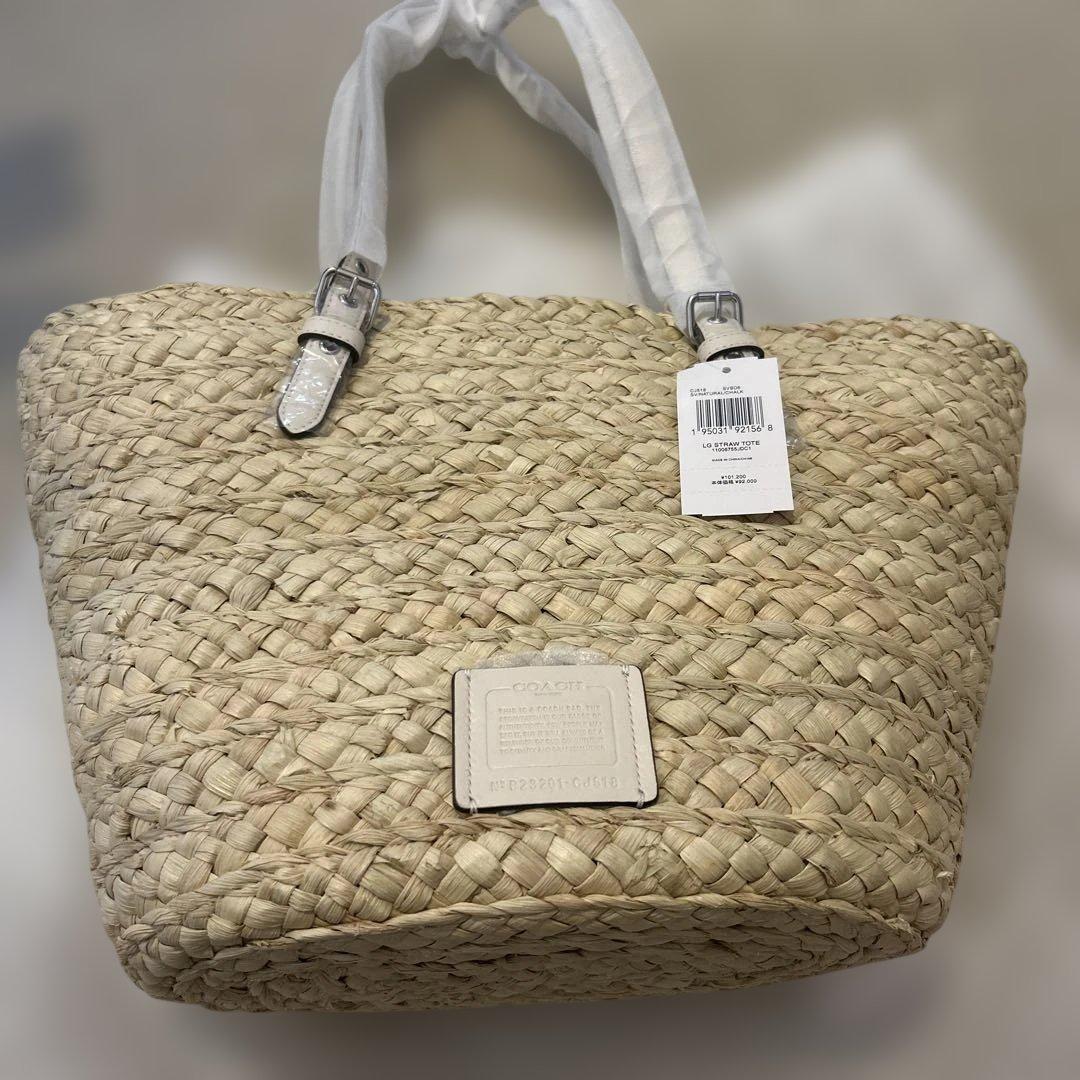 新品タグ付き　コーチ かごバッグ トート 肩掛け ストロー ラフィア ナチュラル