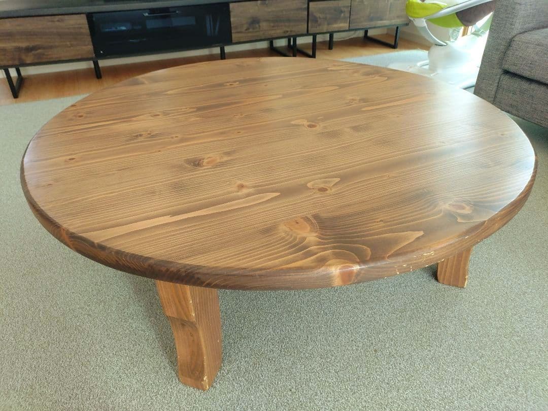 【発送は2月中旬頃を予定】テーブル 円卓 ちゃぶ台 猫脚 無垢材 ダークブラウン