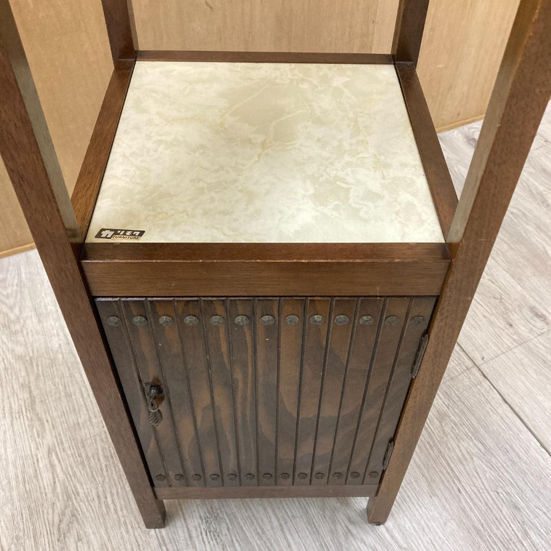 オールドカリモク　昭和レトロ　花台　キャビネット　電話台