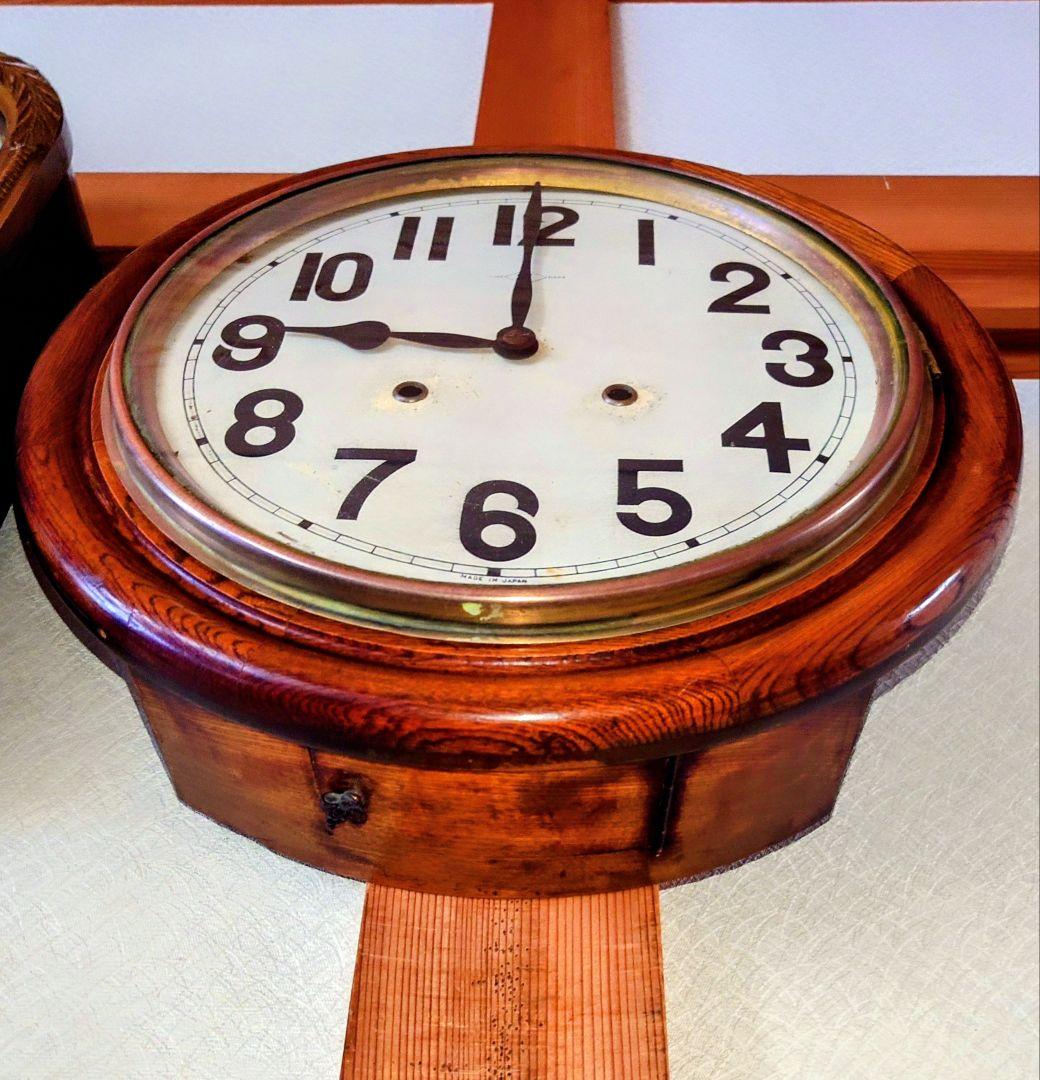 〈完動・美品〉ＳＩ印　欅造りグレシャム丸型ゼンマイ振り子時計