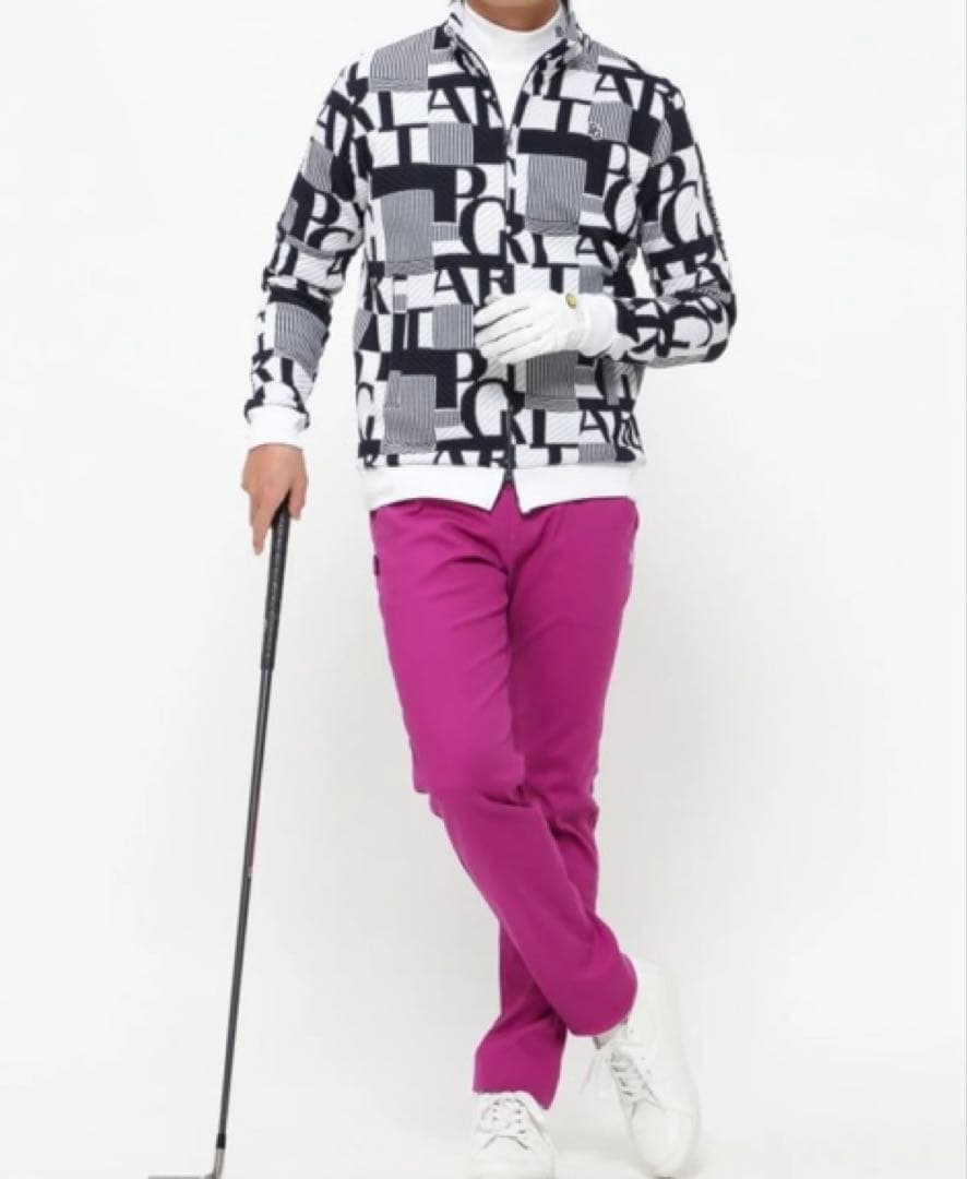 新品 パーリーゲイツ コットンストレッチドビーチェックパンツ(4)サイズM/紫