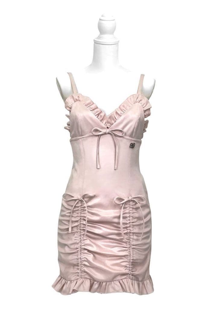 ハニーミュウ honeymew フリルギャザーレザー風キャミワンピ