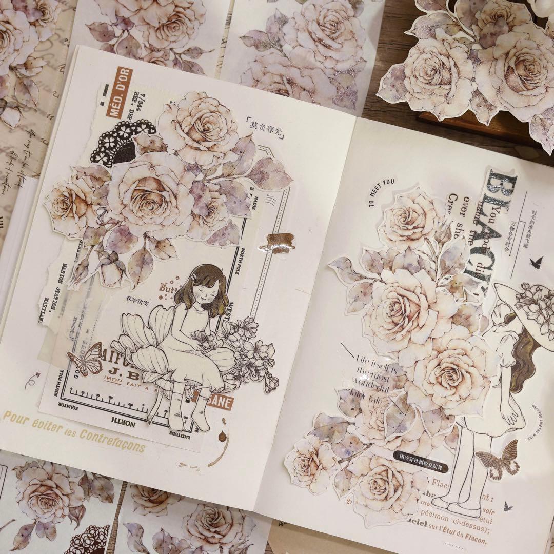 新品　月下温柔　和紙花マスキングテープ　マステ　6m