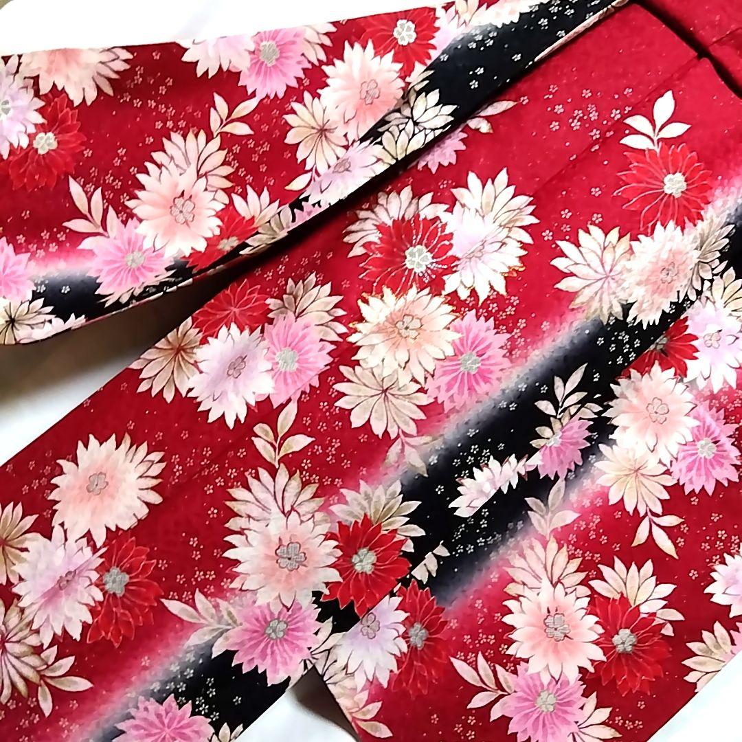 振袖 成人式 赤 袋帯 セット 黒 銀通し 縦ぼかし 裄丈67 裄67