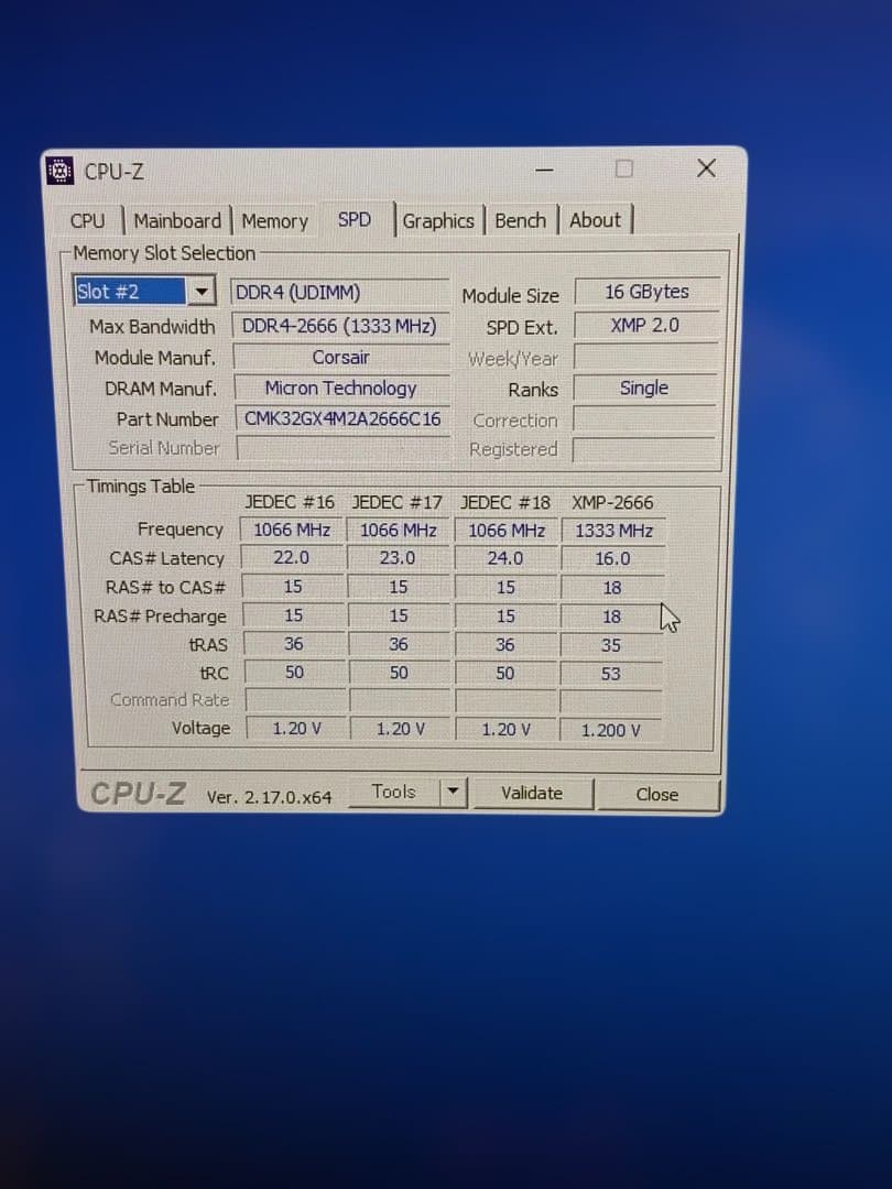 Vengeance DDR4 16GB 2666MHz 1枚