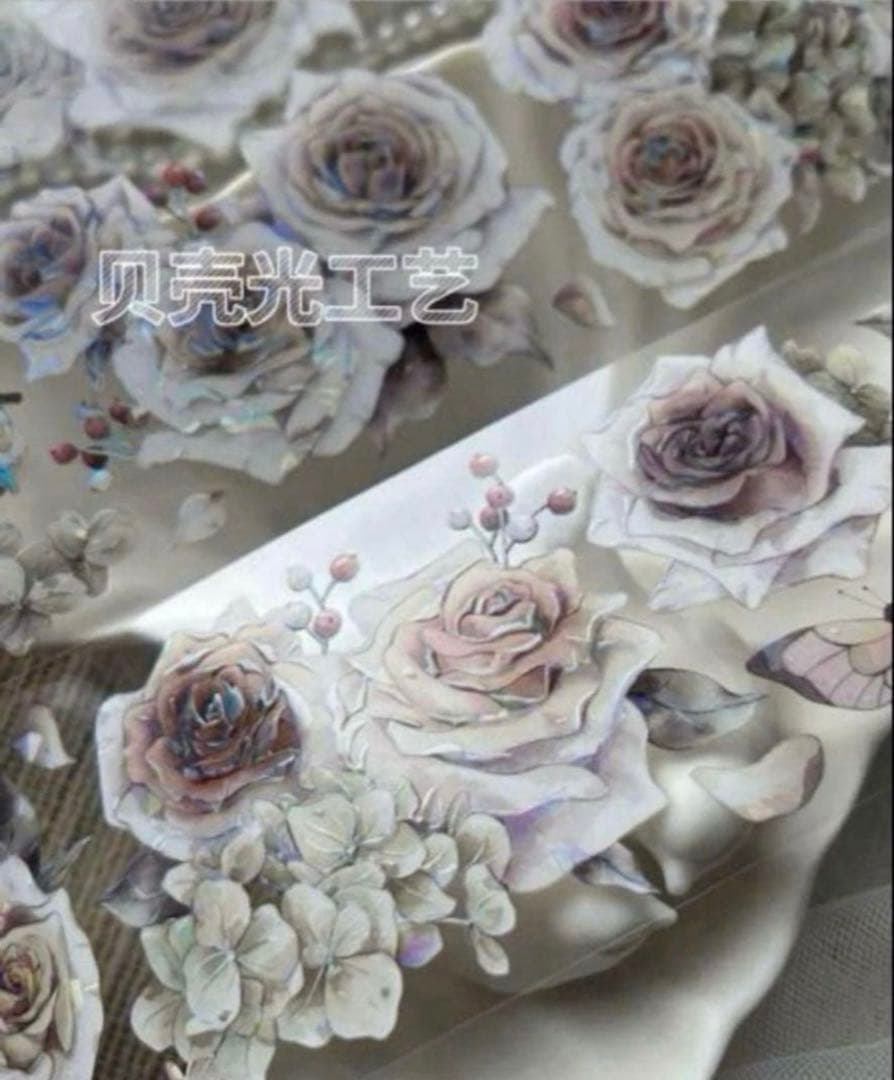 贝壳光 6cm×5m 玫瑰故事 海外マスキングテープ　海外マステ　花　バラ