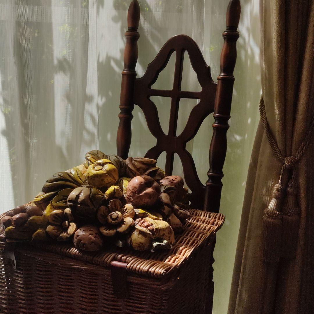木製看板　木製　花籠　バスケット　籠　バーボラミラー 彫刻 壁掛け 果物 レア