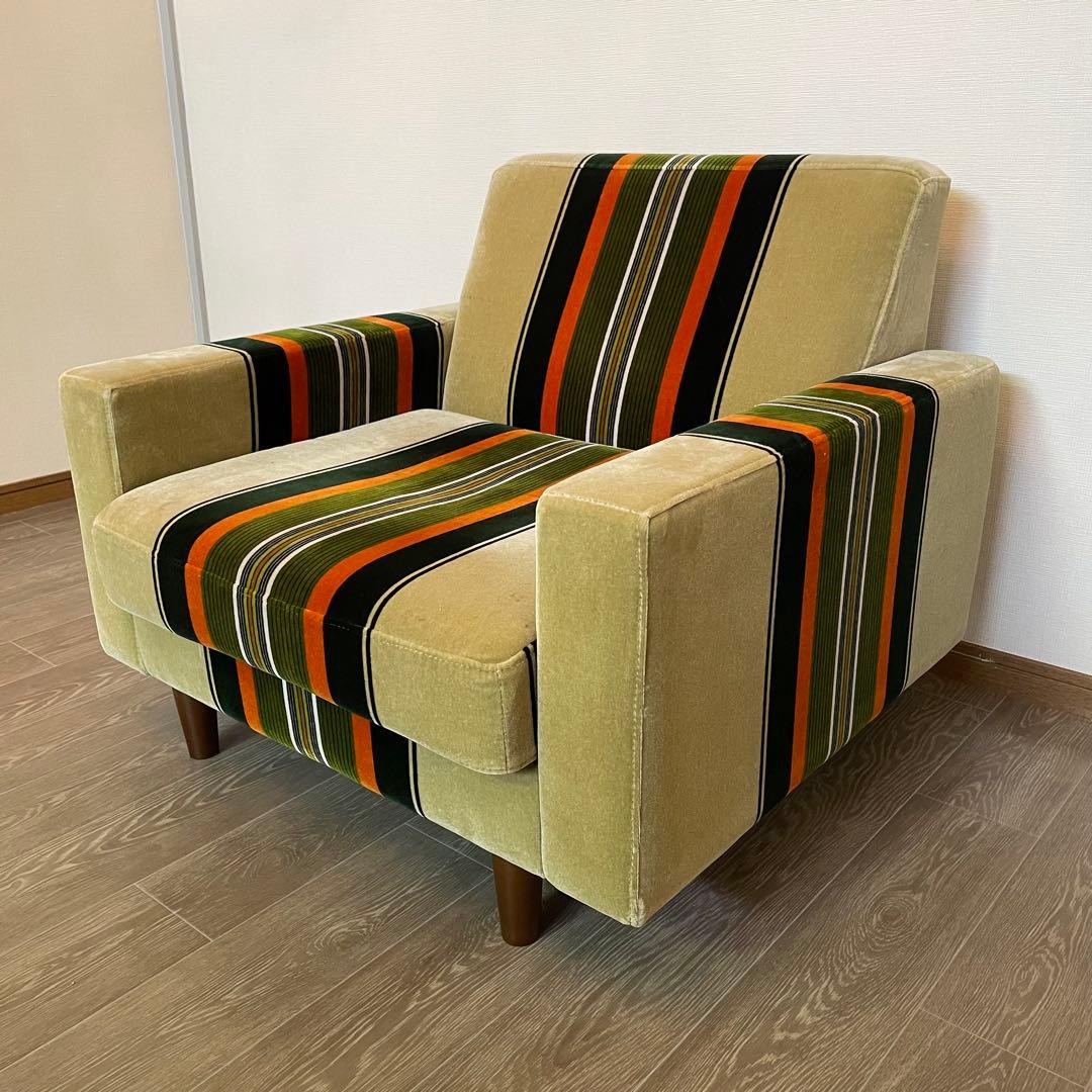 昭和レトロ ストライプ柄モケットソファ ミッドセンチュリー