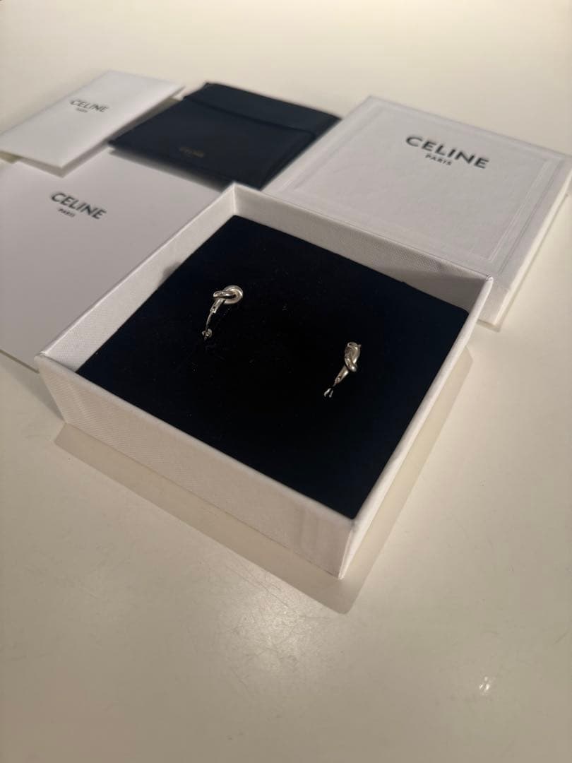 CELINE ノットデザイン フープピアス シルバー