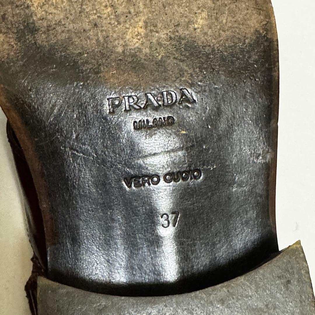 プラダ PRADA サンダル ブラウン ビッグバックル ヴィンテージ風 37