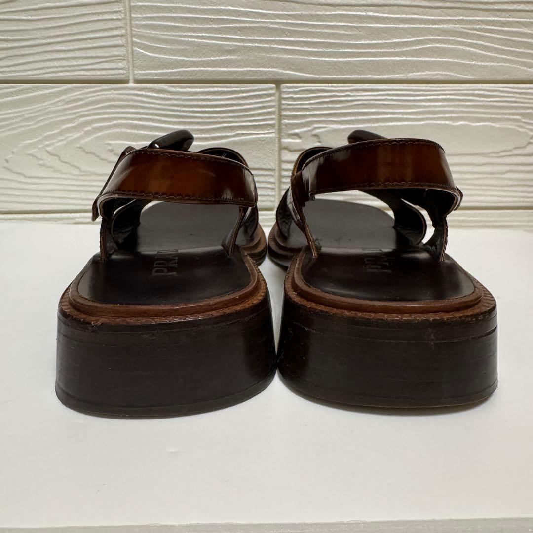 プラダ PRADA サンダル ブラウン ビッグバックル ヴィンテージ風 37