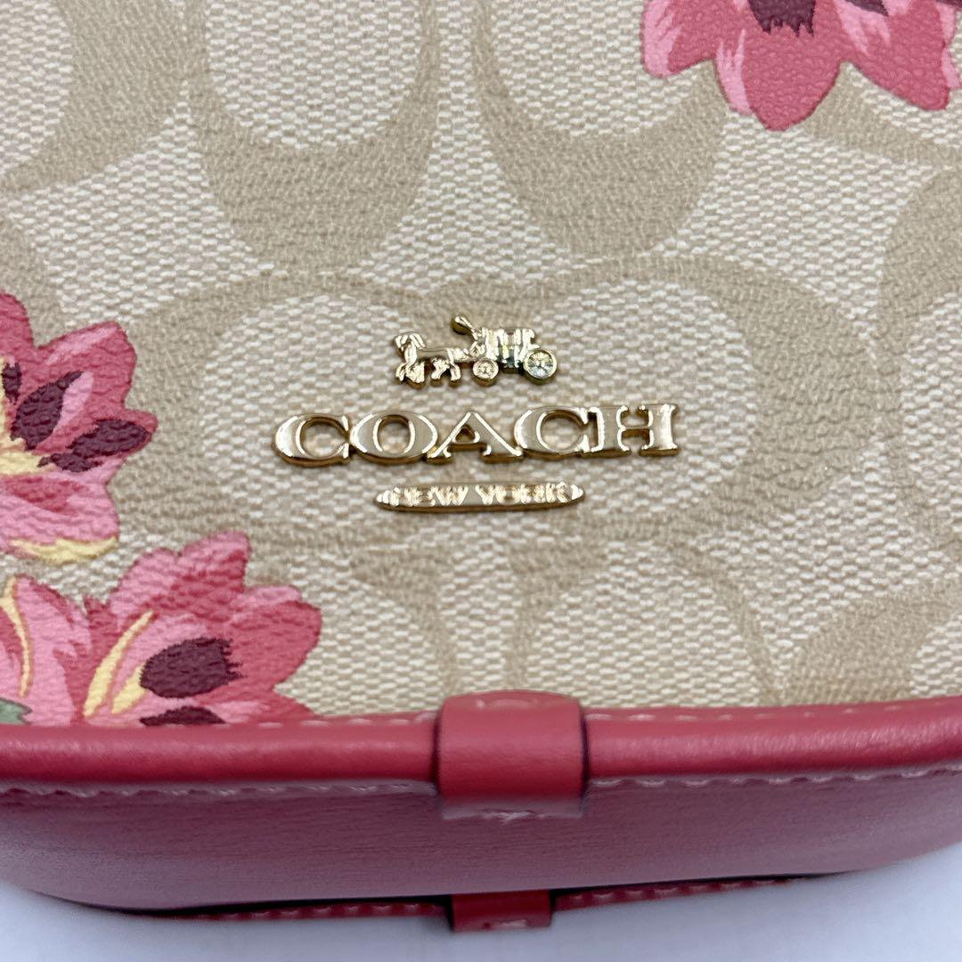 【極美品】coach コーチ ショルダーバッグ 丸型 花柄 ピンク PVC