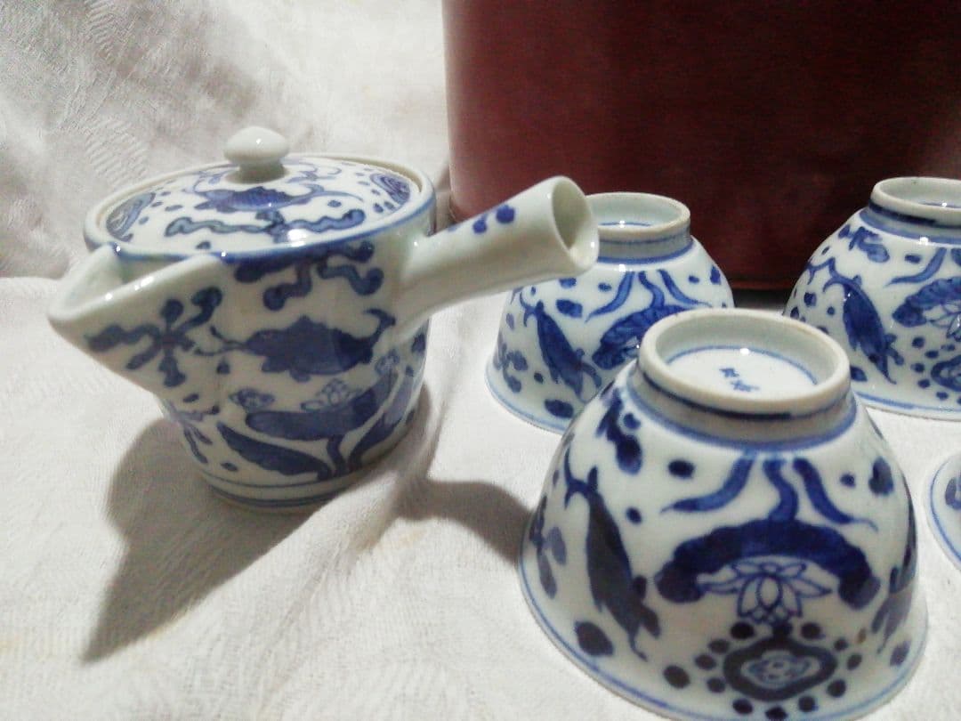 ♪時代九谷染付 煎茶揃い　朱漆茶櫃共