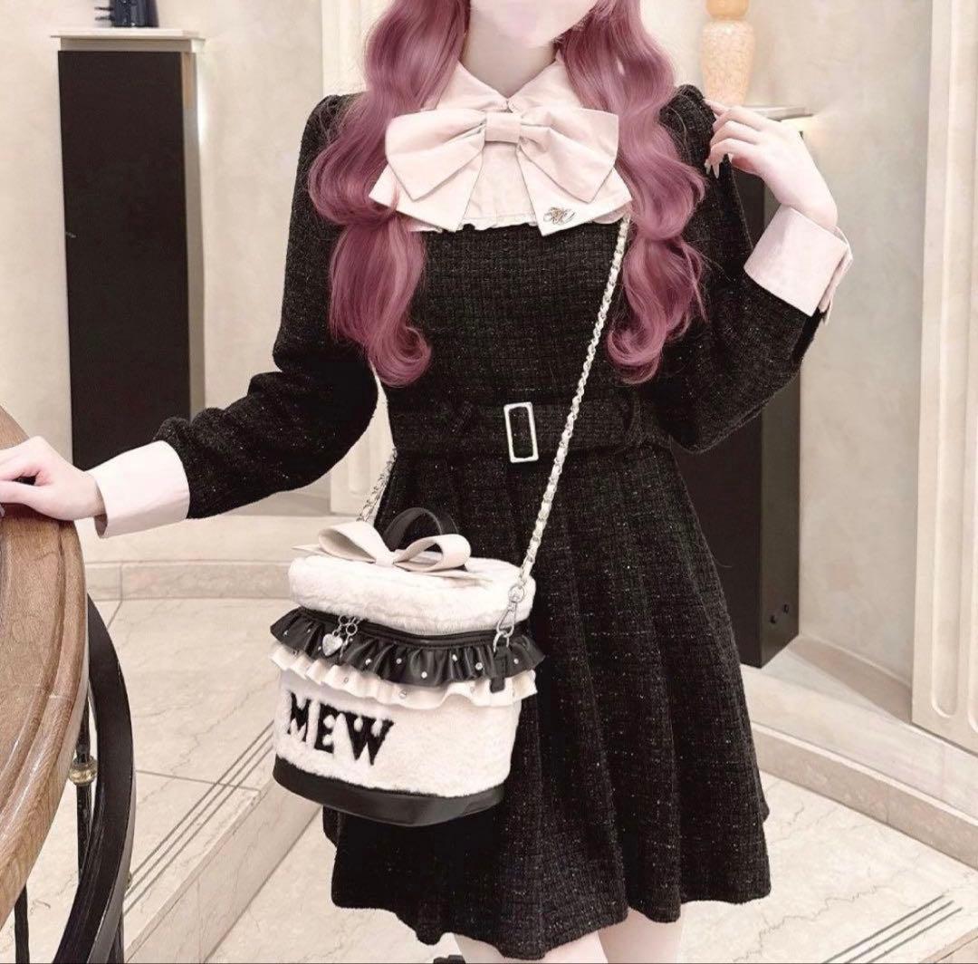 う*ぎ様 HONEY MEW ビッグリボンツイードプリーツワンピース