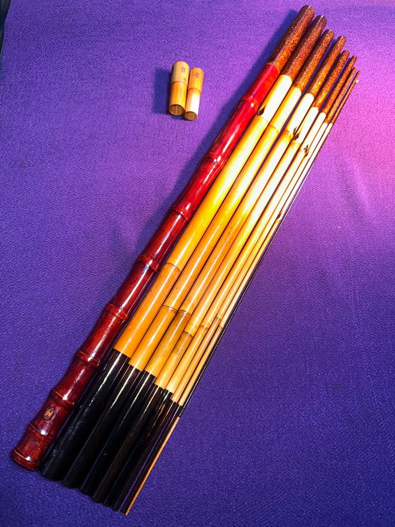 竿良作 丸囲い焼印 金梨地塗口巻 14尺7寸9本継 山女竿 江戸和竿 修復品